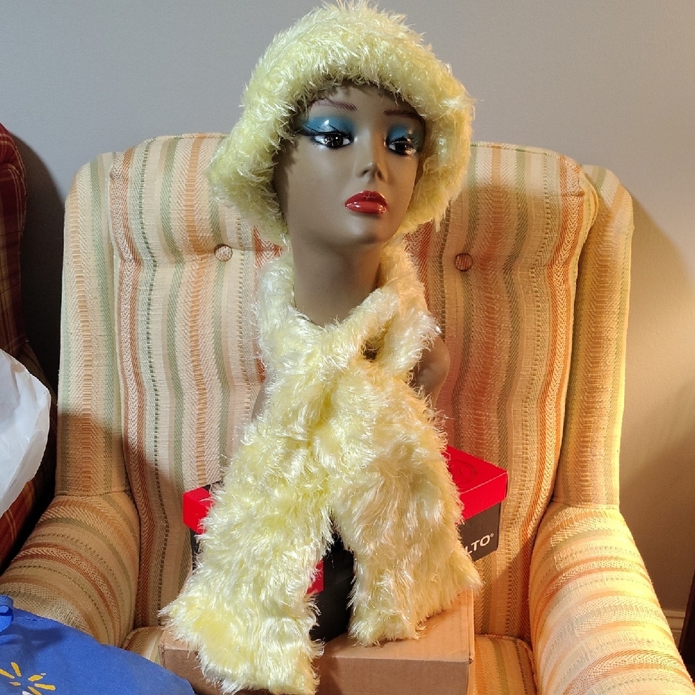 Fuzzy Yellow Hat and Scarf Set